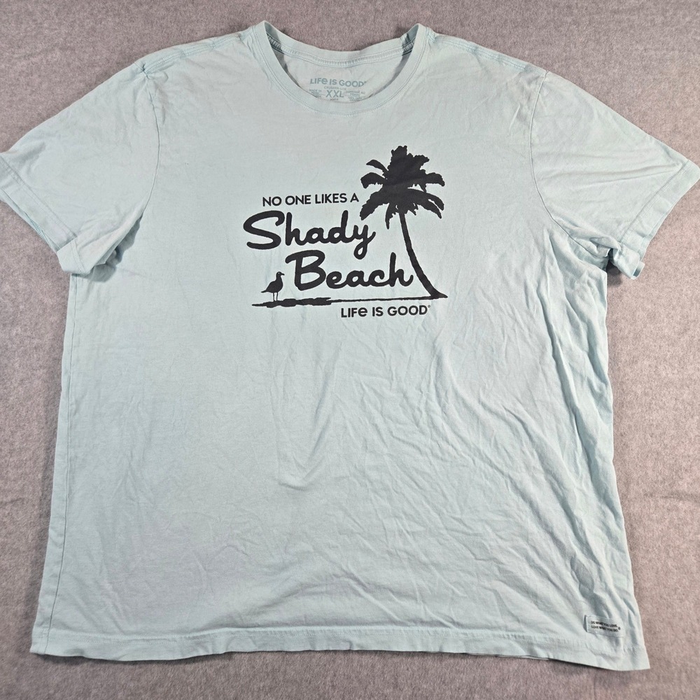 Life Is Good Mens XXL Shady Beach Crusher Lite Graphic T-Shirt Light Blue Cotton